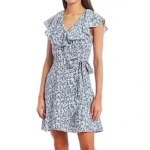 GB Gianni Binni Violet Floral Wrap Dress Size XSmall Above Knee Length